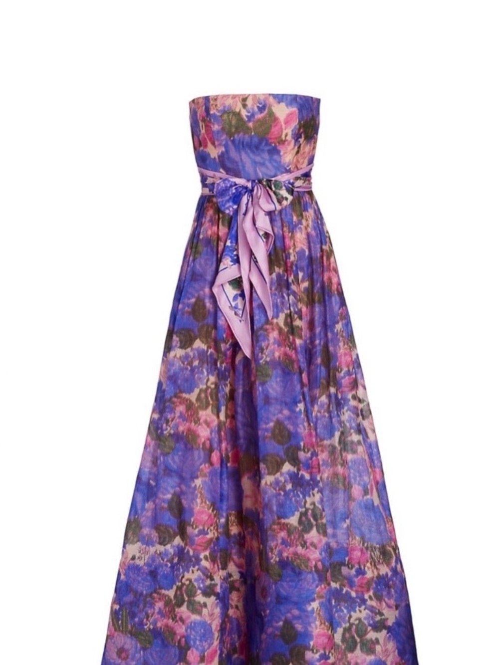 Zimmermann Strapless Floral Gown in Purple and Pink